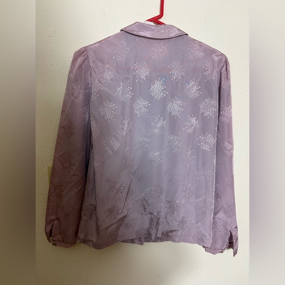 Vintage Devon purple floral print puff sleeve button down NWOT ruffles - Picture 3 of 5